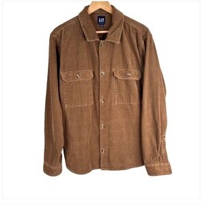 GAP Corduroy Shirt Jacket Shacket Mens L Brown Tobacco 100% Cotton Workwear